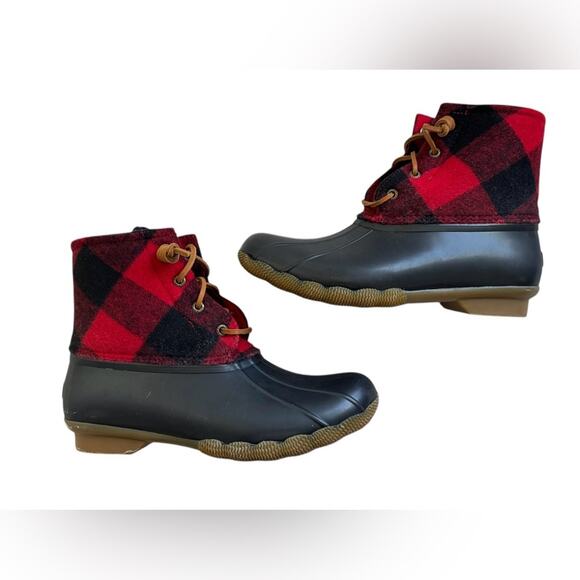 Sperry Women’s Saltwater buffalo check duck boots red/black size 8 - Picture 3 of 8
